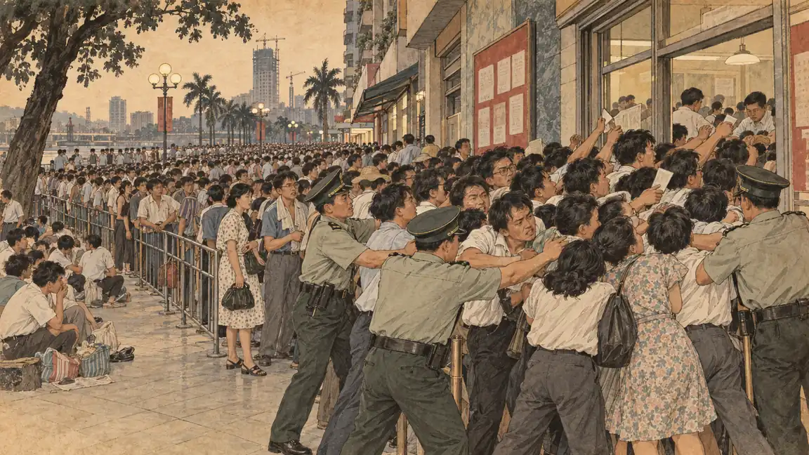 1992年深圳新股认购排队场景示意
